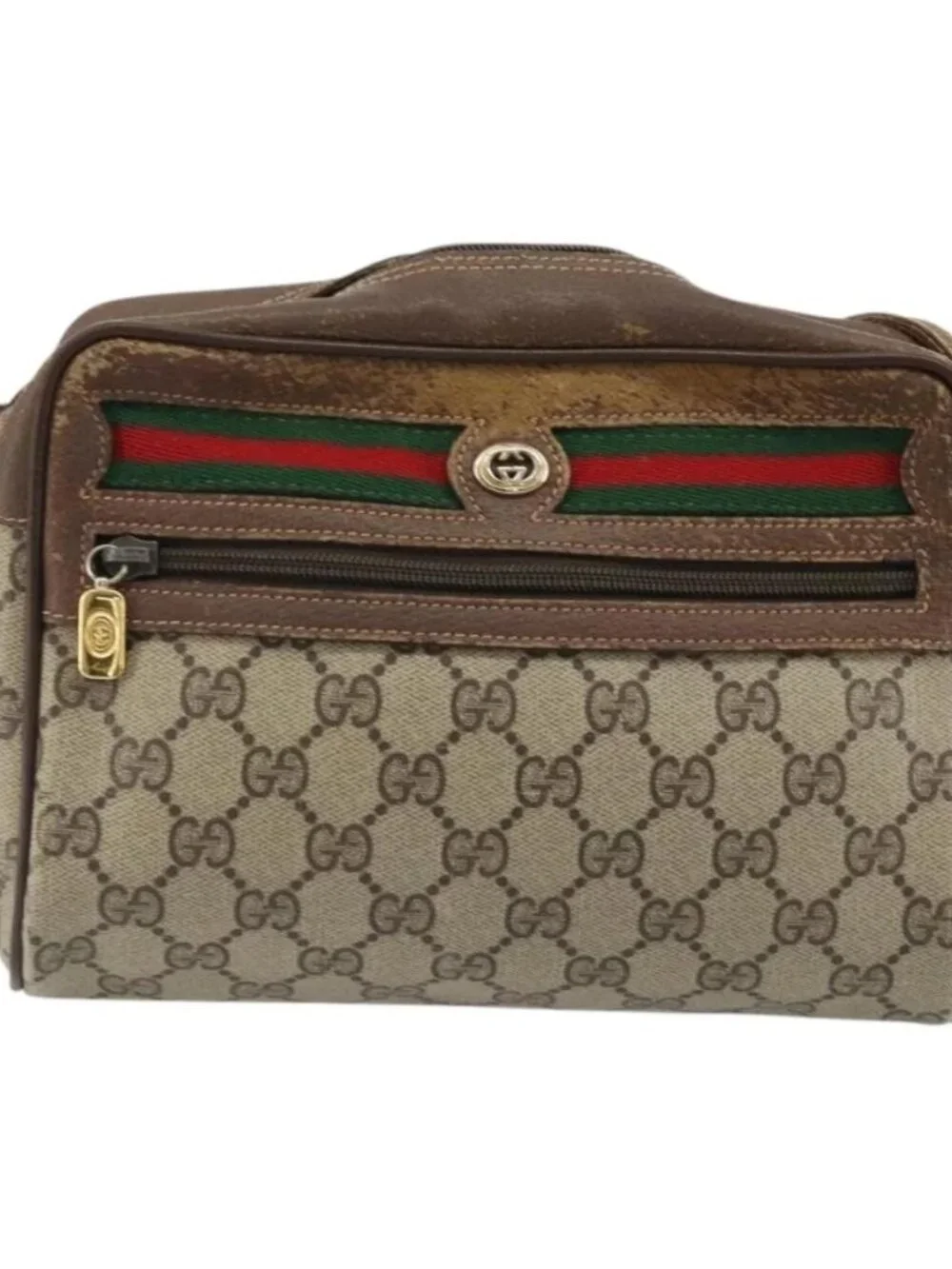 GUCCI GG Supreme Web Sherry Line Bag PVC Beige Gold 56 02 087 Auth BA12158